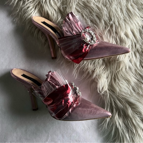 Midnight 00 Ruched Lamé & Pvc Stiletto-heel Mules 39 cocktail NYE metallic pink - Picture 4 of 11